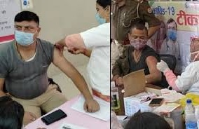 पुलिसकर्मियों ने लगवाई कोरोना वैक्सीन की दूसरी डोज