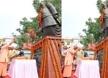 CM Yogi paid tribute to Lalji Tandon by garlanding his statue