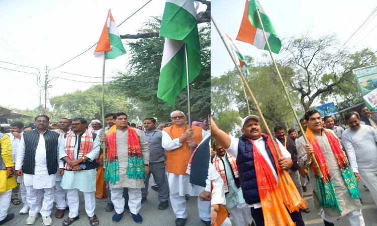 AK Sharma led the Unity March in Bhadohi