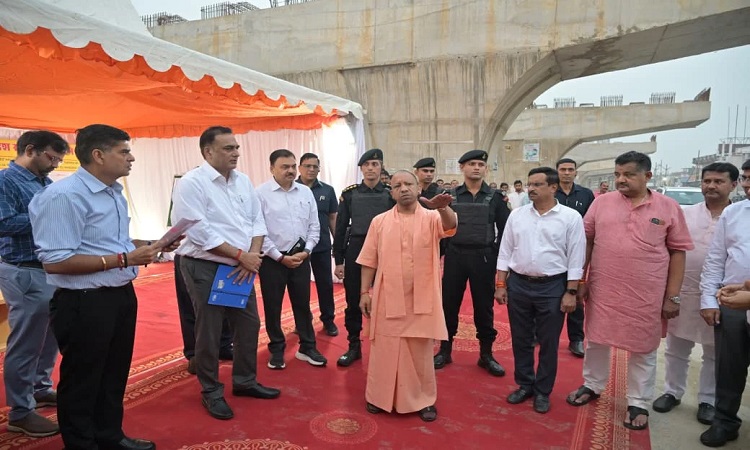 CM Yogi inspects construction work of Gorakhpur's first six-lane flyover