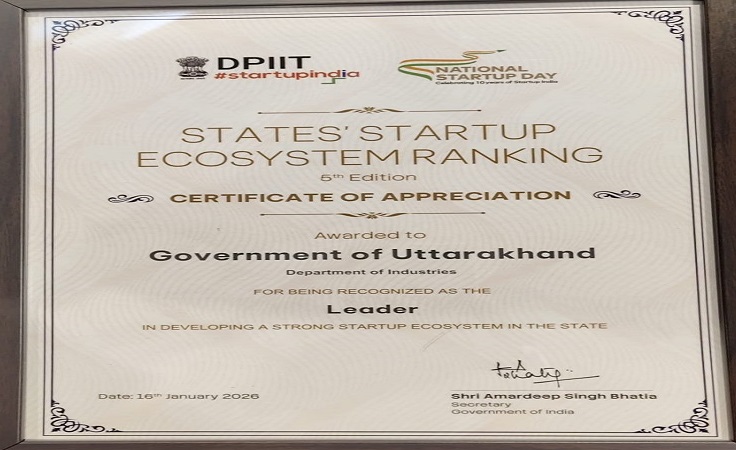 Uttarakhand gets 'Leader' status in Startup India Ranking