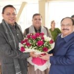JP Nadda was welcomed by CM Dhami at Jolly Grant Airport